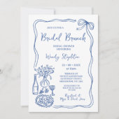 Whimsical Blue Hand Drawn Brunch Vrijgezellenfeest Kaart (Voorkant)