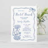 Whimsical Blue Hand Drawn Brunch Vrijgezellenfeest Kaart (Staand voorkant)