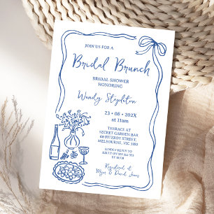 Whimsical Blue Hand Drawn Brunch Vrijgezellenfeest Kaart