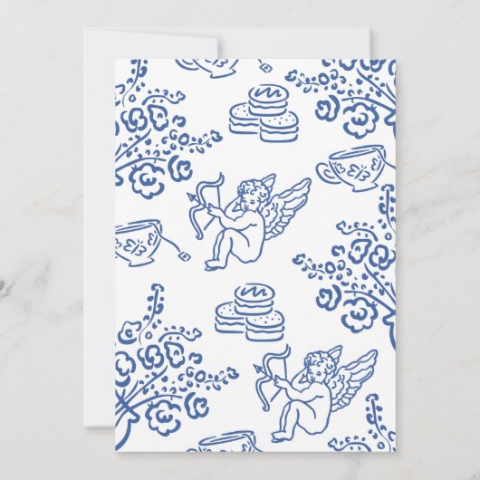 Whimsical Blue Hand Drawn Cherub Tea Vrijgezellenf Kaart (Achterkant)