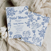 Whimsical Blue Hand Drawn Cherub Vrijgezellenfeest Kaart