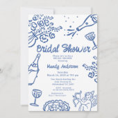 Whimsical Blue Hand Drawn Cherub Vrijgezellenfeest Kaart (Voorkant)