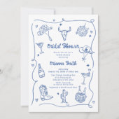 Whimsical Blue Hand Drawn Cowgirl Vrijgezellenfees Kaart (Voorkant)