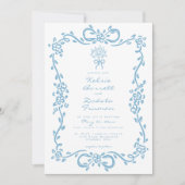 Whimsical Blue Hand Drawn Floral Stripe Wedding Kaart (Voorkant)