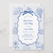 Whimsical Blue Hand Drawn Tea Party Bridal Shower Kaart (Voorkant)