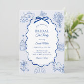 Whimsical Blue Hand Drawn Tea Party Bridal Shower Kaart (Staand voorkant)