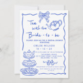 Whimsical Blue Hand Drawn Tea Vrijgezellenfeest Kaart (Voorkant)