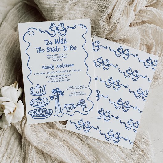 Whimsical Blue Hand Drawn Tea Vrijgezellenfeest Kaart