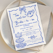 Whimsical Blue Hand Drawn Tea Vrijgezellenfeest Kaart