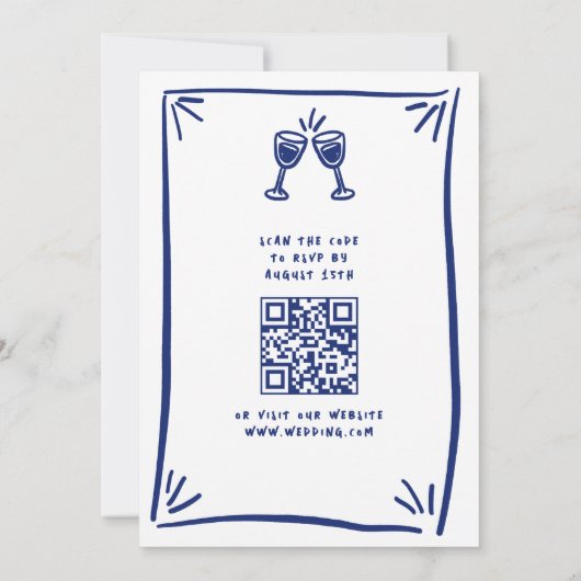 Whimsical Blue Hand getekend eigenzinnige bruiloft Kaart (Achterkant)