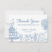 Whimsical Blue Hand Getrokken Doodles bruiloft Dan Bedankkaart (Voorkant)