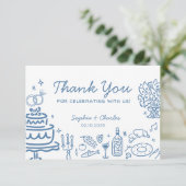 Whimsical Blue Hand Getrokken Doodles bruiloft Dan Bedankkaart (Staand voorkant)