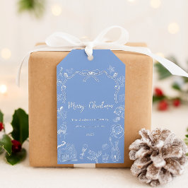 Whimsical Blue Hand getrokken feestelijke kerst Cadeaulabel