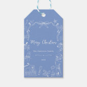 Whimsical Blue Hand getrokken feestelijke kerst Cadeaulabel (Voorkant)