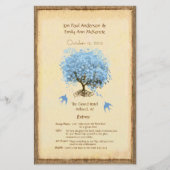 Whimsical Blue Heart Leaf Tree Wedding Programme (Voorkant)