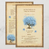 Whimsical Blue Heart Leaf Tree Wedding Programme (Voorkant / Achterkant)