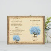 Whimsical Blue Heart Leaf Tree Wedding Programme (Staand voorkant)