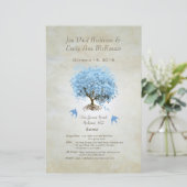 Whimsical Blue Heart Leaf Tree Wedding Programme (Staand voorkant)