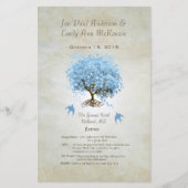 Whimsical Blue Heart Leaf Tree Wedding Programme (Voorkant)