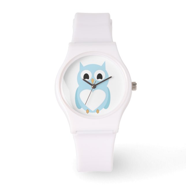 Whimsical Blue Heart Tummy Owl Horloge (Voorkant)