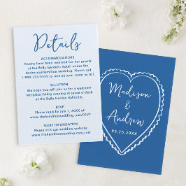 Whimsical Blue Heart Wedding Details Informatiekaartje