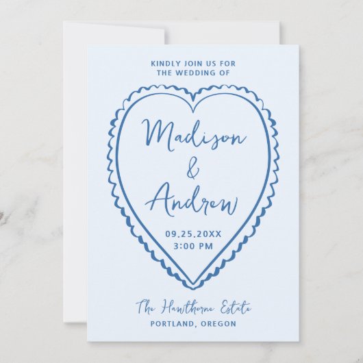 Whimsical Blue Heart Wedding Kaart (Voorkant)
