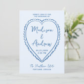Whimsical Blue Heart Wedding Kaart (Staand voorkant)