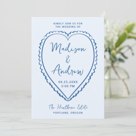 Whimsical Blue Heart Wedding Kaart (Staand voorkant)