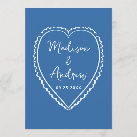 Whimsical Blue Heart Wedding Menu (Achterkant)