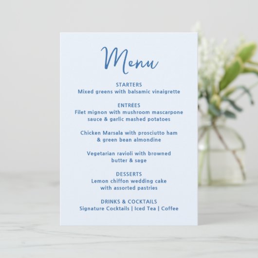 Whimsical Blue Heart Wedding Menu (Staand voorkant)