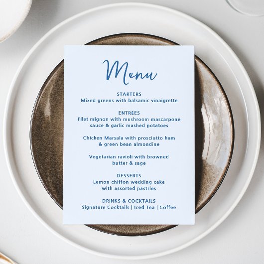 Whimsical Blue Heart Wedding Menu