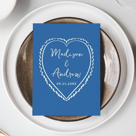 Whimsical Blue Heart Wedding Menu