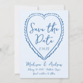 Whimsical Blue Heart Wedding Save The Date (Voorkant)