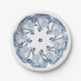 Whimsical Blue Hen Chicken, Nest Waterverf Delft Papieren Bordje