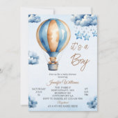 Whimsical Blue Hete Luchtballon Baby Boy Douche Kaart (Voorkant)