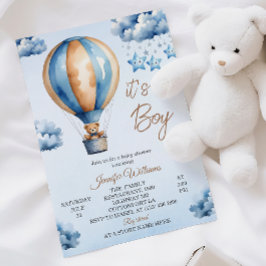 Whimsical Blue Hete Luchtballon Baby Boy Douche Kaart