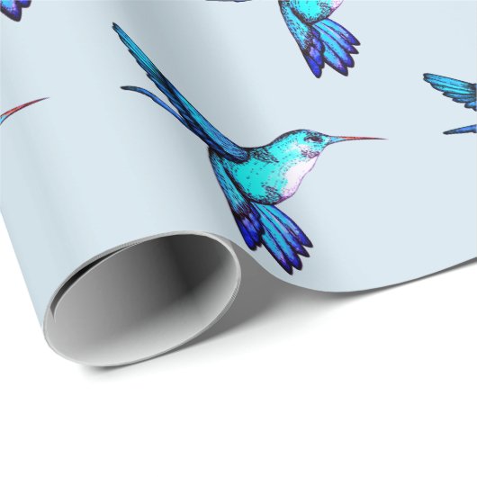 Whimsical Blue Hummingbird Cadeaupapier (Rol Hoek)