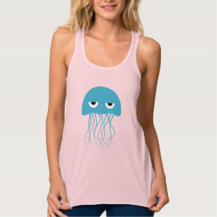 Whimsical Blue Jellyfish Cartoon Tanktop