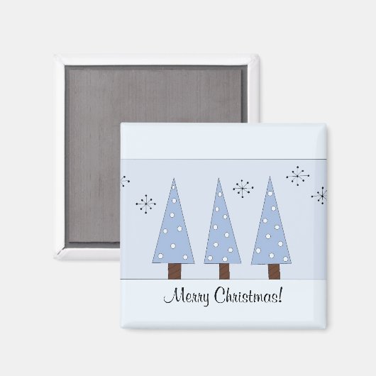 Whimsical Blue Kerstbomen Magneet (Voorkant / Achterkant)