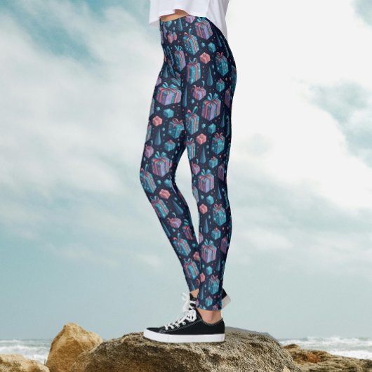 Whimsical Blue Kleurrijke Cadeaus Kerstpatroon Leggings