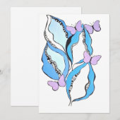 Whimsical Blue Leaves and Purple Butterflies Feestdagenkaart (Voorkant / Achterkant)