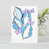 Whimsical Blue Leaves and Purple Butterflies Feestdagenkaart (Staand voorkant)