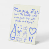 Whimsical Blue Mimosa Trendy Sketch Vrijgezellenfe Reclamebord Met Voetstuk (Voorkant)