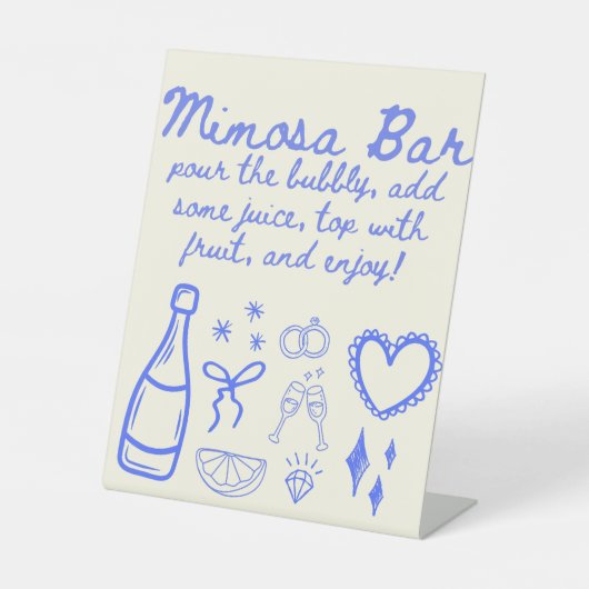 Whimsical Blue Mimosa Trendy Sketch Vrijgezellenfe Reclamebord Met Voetstuk (Voorkant)