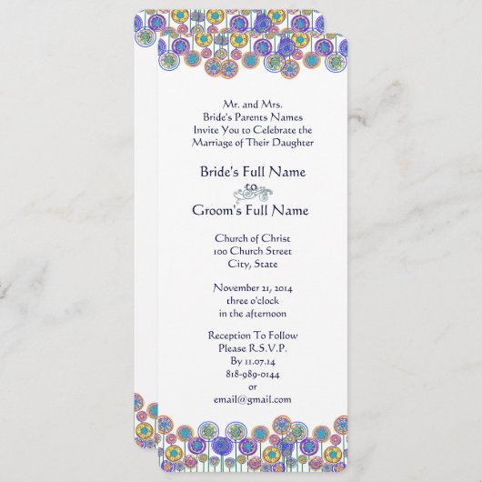 Whimsical Blue Moderne Bloemen Huwelijksuitnodigin Kaart (Voorkant / Achterkant)