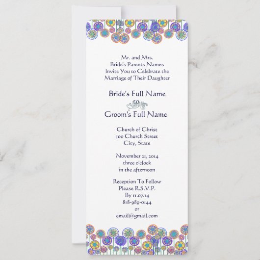 Whimsical Blue Moderne Bloemen Huwelijksuitnodigin Kaart (Voorkant)