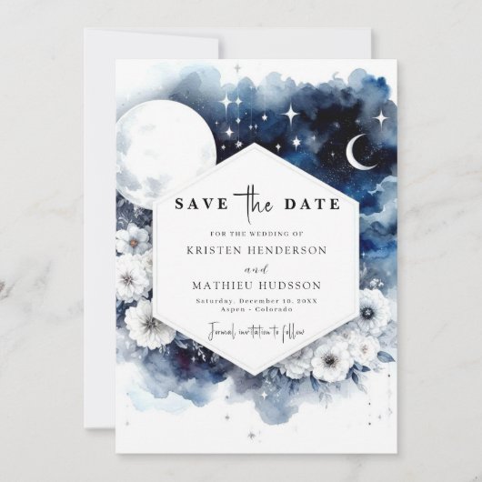 Whimsical Blue Moonlit Wedding Save The Date (Voorkant)