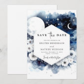 Whimsical Blue Moonlit Wedding Save The Date (Voorkant / Achterkant)