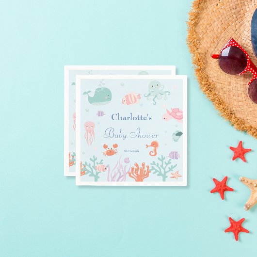 Whimsical Blue Ocean Animals Baby shower Party Servet