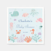 Whimsical Blue Ocean Animals Baby shower Party Servet (Voorkant)